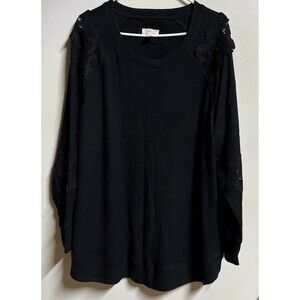 cupio Woman Sz 2X Lightweight Pullover Sweater with Lace Black Long Sleeve